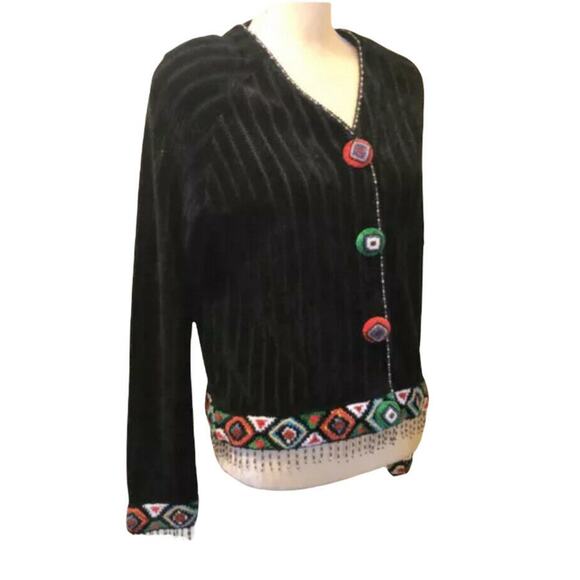 Berek Takako Sakon Beaded Chenille Cardigan Sweater M Boho Southwestern Tassel - Picture 8 of 16